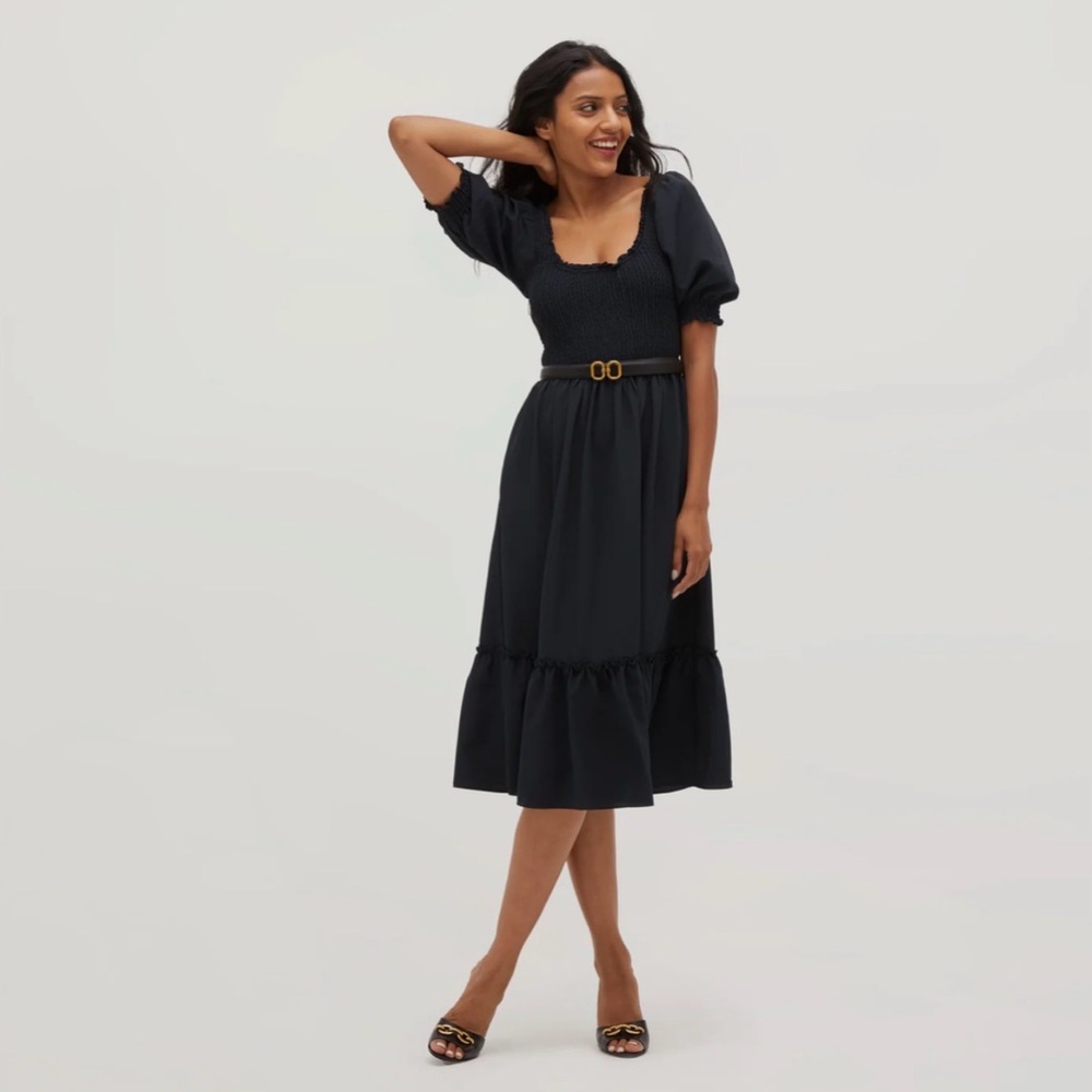 Hill House Black Midi Dress with Puff Sleeves